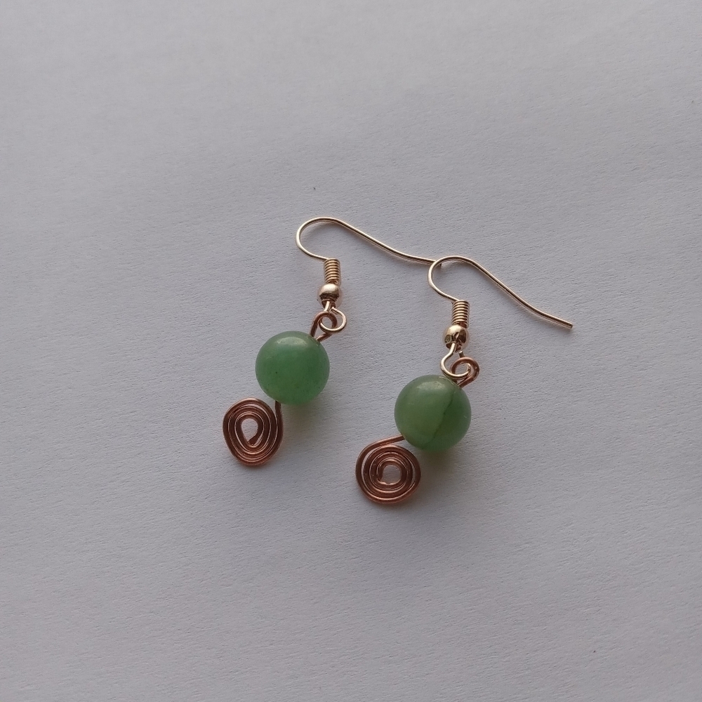 Aventurine stone wire wrapped earrings - Picture 1 of 5
